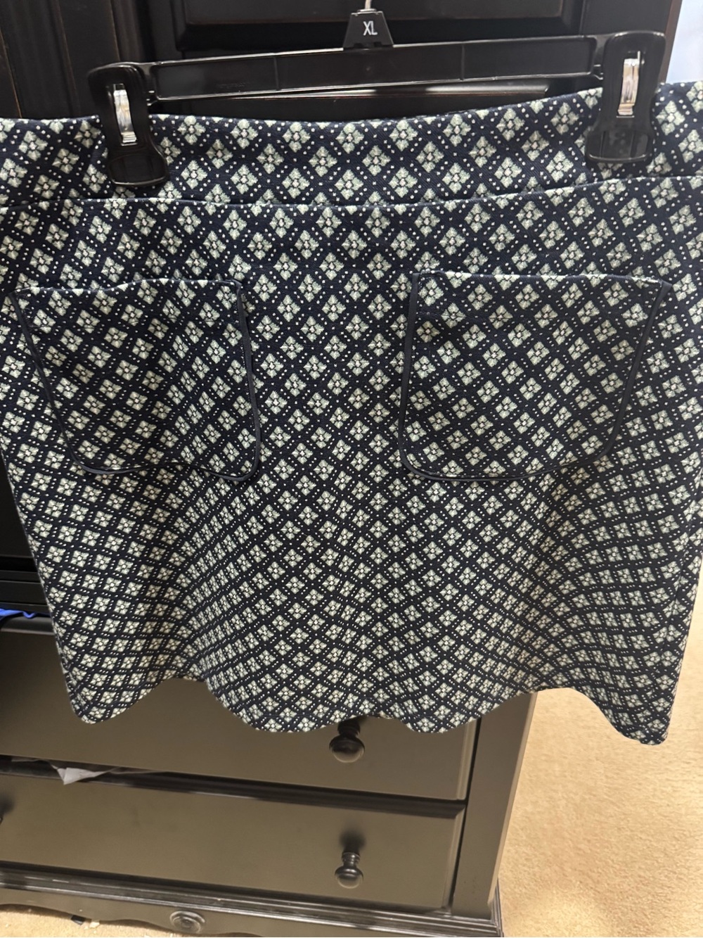 LOFT Navy and White Green Geometric A-Line Skirt